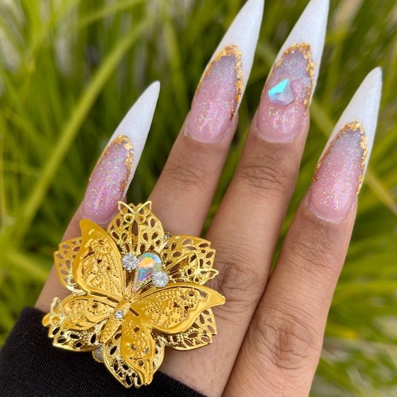 ✨🦋Crystal Floral Filigree Butterfly Statement Ring🦋✨ Gold Tone💞Handcrafted - Picture 4 of 7